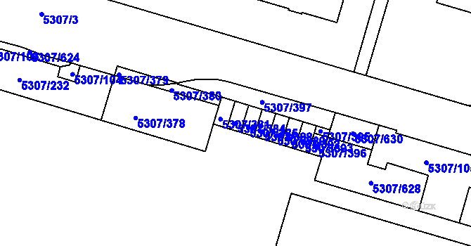 Parcela st. 5307/384 v KÚ Přerov, Katastrální mapa