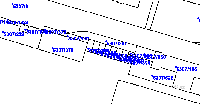 Parcela st. 5307/385 v KÚ Přerov, Katastrální mapa