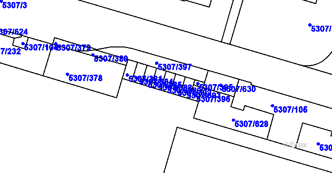 Parcela st. 5307/389 v KÚ Přerov, Katastrální mapa