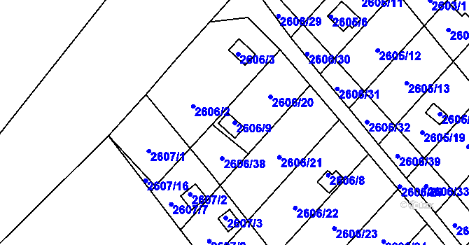 Parcela st. 2606/9 v KÚ Přerov, Katastrální mapa