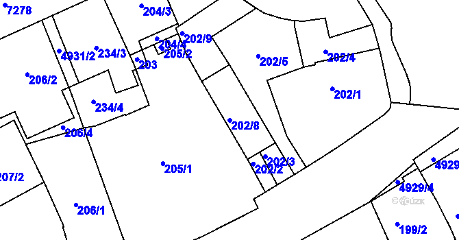 Parcela st. 202/8 v KÚ Přerov, Katastrální mapa