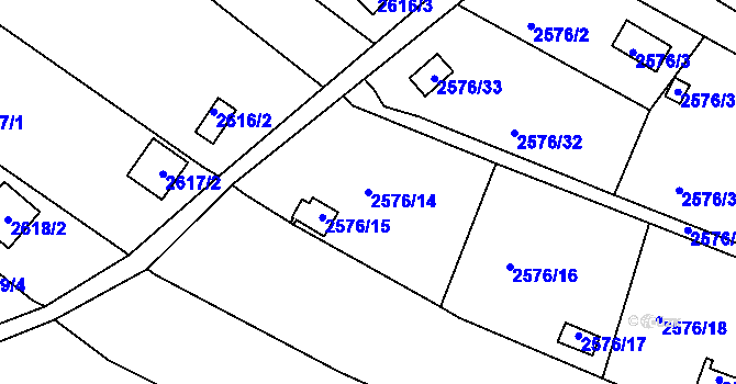 Parcela st. 2576/14 v KÚ Přerov, Katastrální mapa