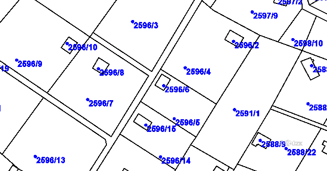 Parcela st. 2596/6 v KÚ Přerov, Katastrální mapa