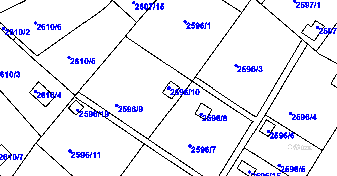 Parcela st. 2596/10 v KÚ Přerov, Katastrální mapa