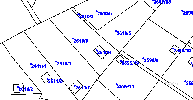 Parcela st. 2610/4 v KÚ Přerov, Katastrální mapa