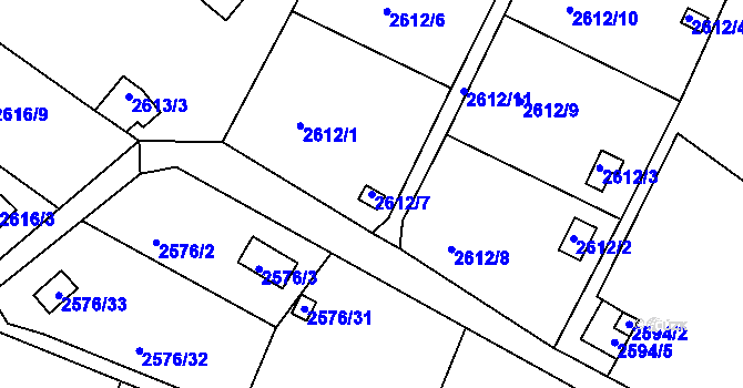 Parcela st. 2612/7 v KÚ Přerov, Katastrální mapa