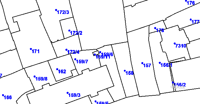 Parcela st. 159/6 v KÚ Přerov, Katastrální mapa