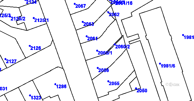 Parcela st. 2060/1 v KÚ Přerov, Katastrální mapa