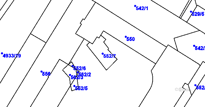 Parcela st. 552/7 v KÚ Přerov, Katastrální mapa
