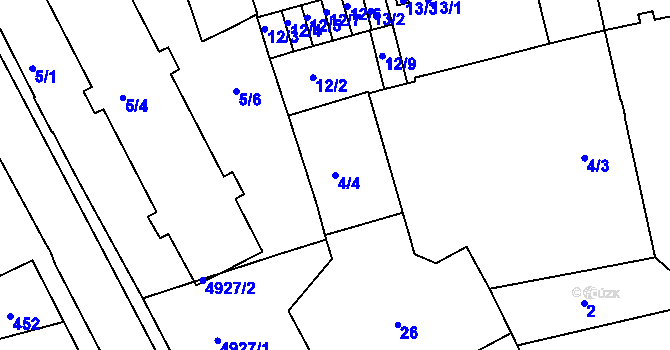 Parcela st. 4/4 v KÚ Přerov, Katastrální mapa