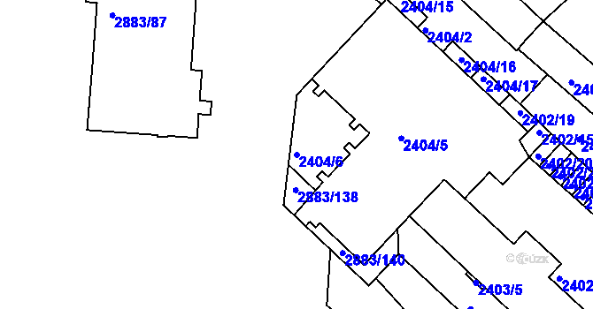 Parcela st. 2404/6 v KÚ Přerov, Katastrální mapa