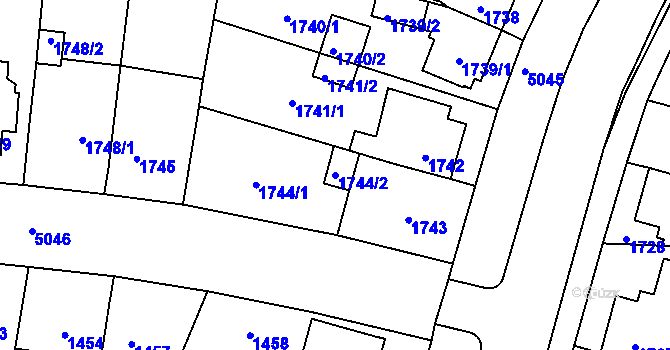 Parcela st. 1744/2 v KÚ Přerov, Katastrální mapa