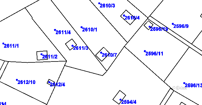 Parcela st. 2610/7 v KÚ Přerov, Katastrální mapa