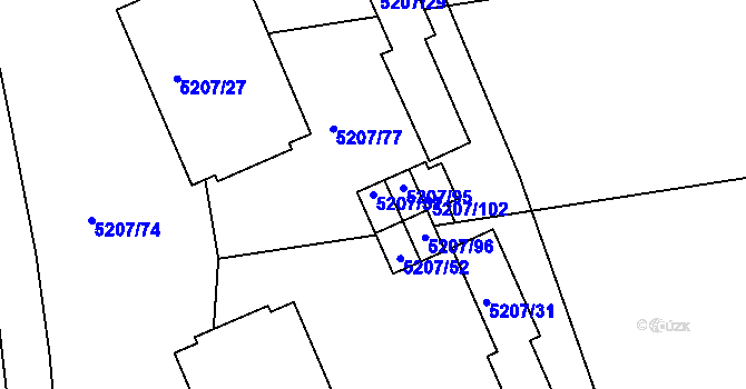 Parcela st. 5207/51 v KÚ Přerov, Katastrální mapa
