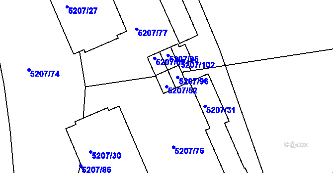Parcela st. 5207/52 v KÚ Přerov, Katastrální mapa