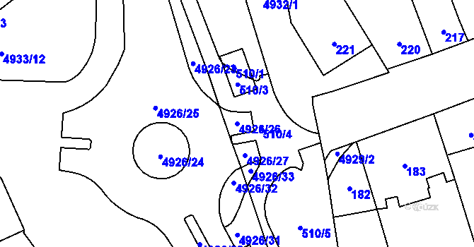 Parcela st. 4926/26 v KÚ Přerov, Katastrální mapa
