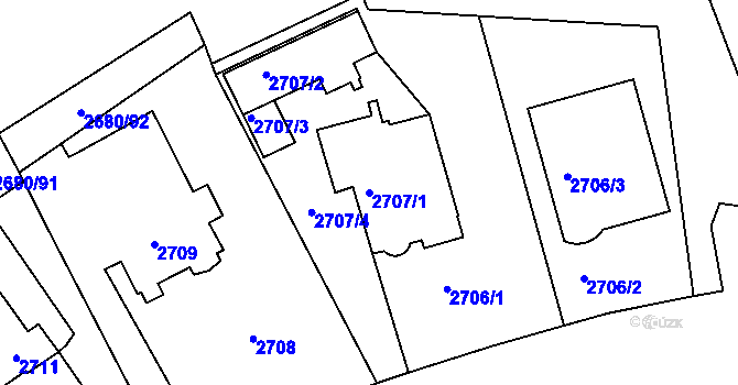 Parcela st. 2707/1 v KÚ Přerov, Katastrální mapa