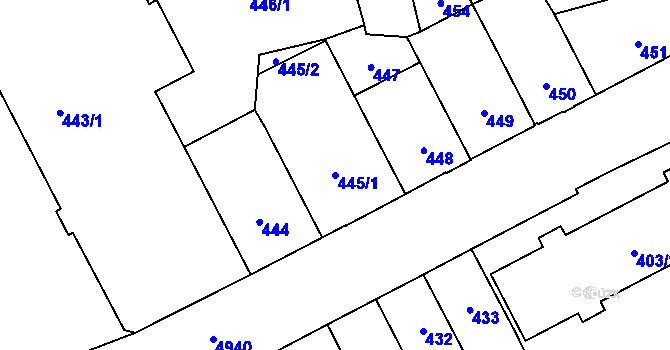Parcela st. 445/1 v KÚ Přerov, Katastrální mapa