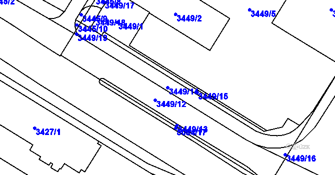 Parcela st. 3449/14 v KÚ Přerov, Katastrální mapa