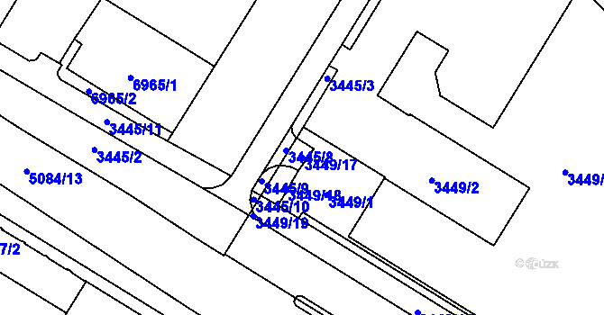 Parcela st. 3449/17 v KÚ Přerov, Katastrální mapa