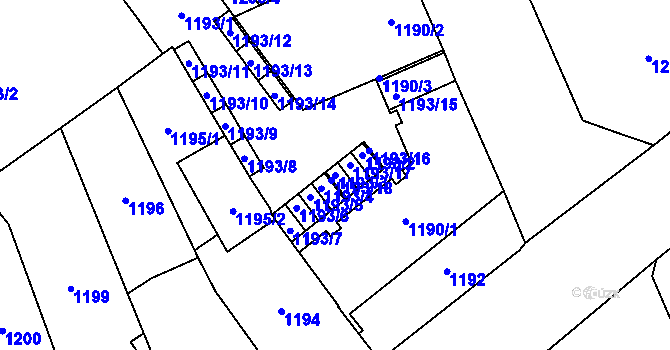 Parcela st. 1193/3 v KÚ Přerov, Katastrální mapa