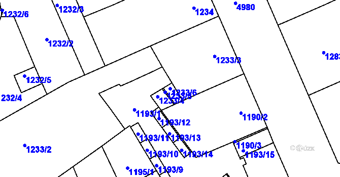 Parcela st. 1233/6 v KÚ Přerov, Katastrální mapa