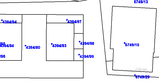 Parcela st. 4394/98 v KÚ Přerov, Katastrální mapa
