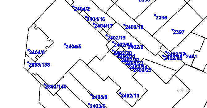 Parcela st. 2402/16 v KÚ Přerov, Katastrální mapa
