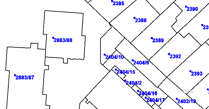 Parcela st. 2404/10 v KÚ Přerov, Katastrální mapa