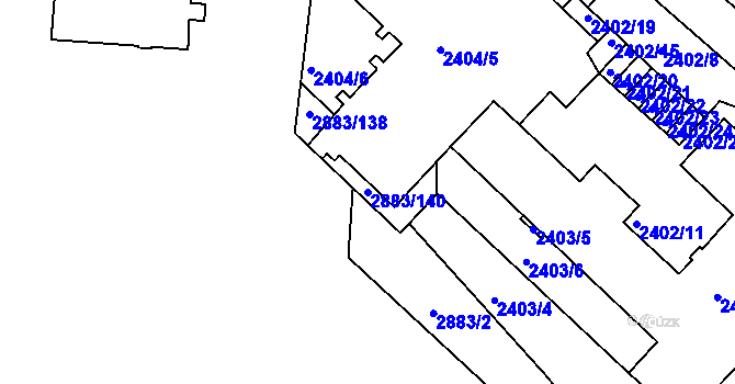 Parcela st. 2883/140 v KÚ Přerov, Katastrální mapa