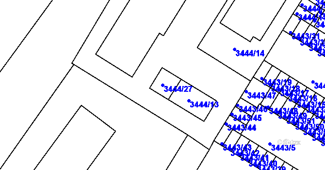 Parcela st. 3444/27 v KÚ Přerov, Katastrální mapa