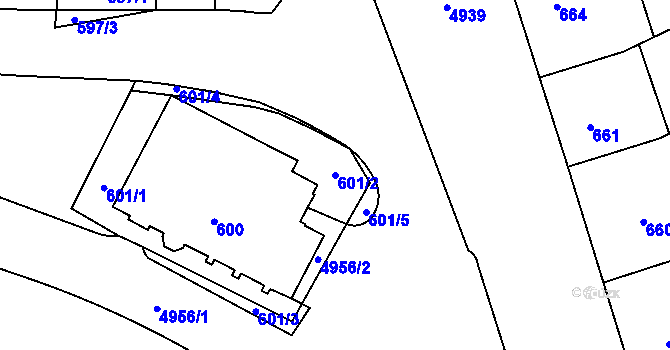 Parcela st. 601/2 v KÚ Přerov, Katastrální mapa