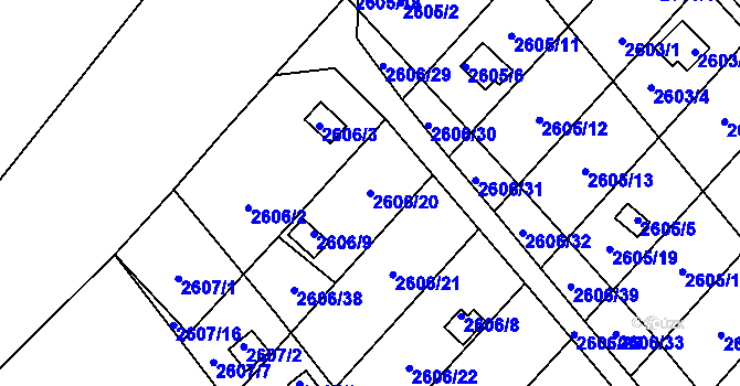 Parcela st. 2606/20 v KÚ Přerov, Katastrální mapa