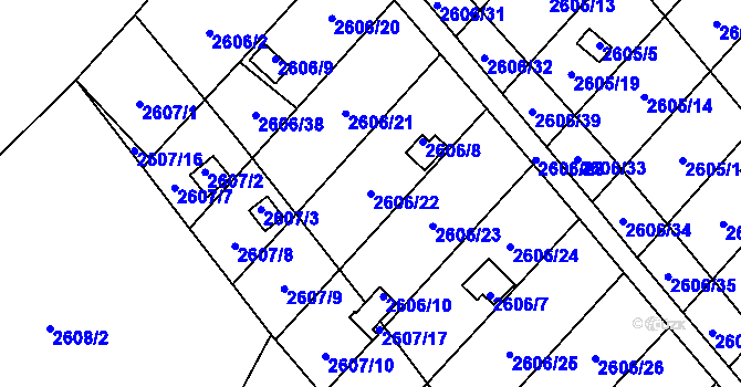 Parcela st. 2606/22 v KÚ Přerov, Katastrální mapa