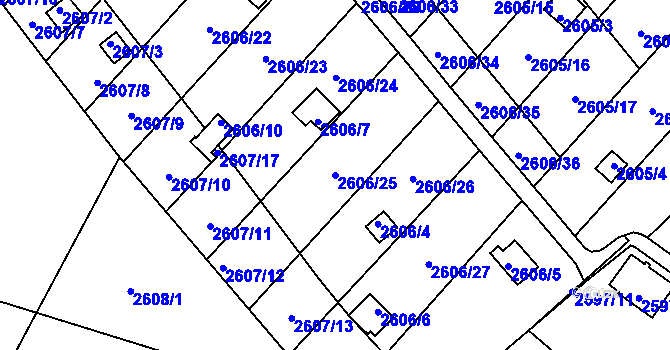 Parcela st. 2606/25 v KÚ Přerov, Katastrální mapa