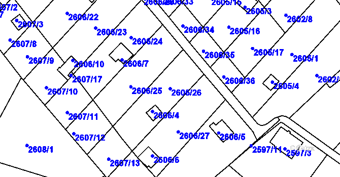 Parcela st. 2606/26 v KÚ Přerov, Katastrální mapa