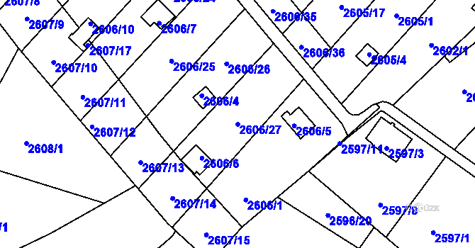 Parcela st. 2606/27 v KÚ Přerov, Katastrální mapa