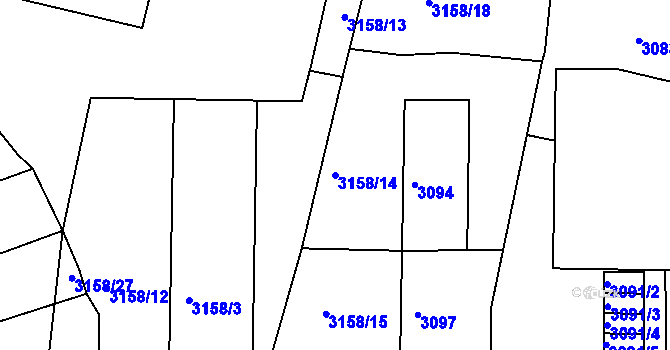 Parcela st. 3158/14 v KÚ Přerov, Katastrální mapa