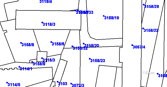Parcela st. 3158/20 v KÚ Přerov, Katastrální mapa