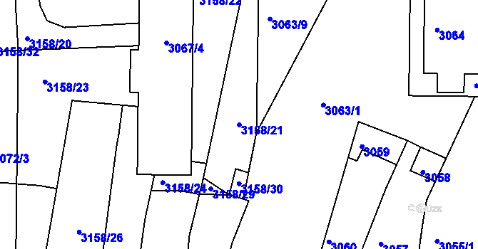 Parcela st. 3158/21 v KÚ Přerov, Katastrální mapa