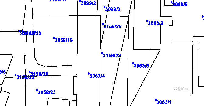 Parcela st. 3158/22 v KÚ Přerov, Katastrální mapa