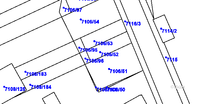 Parcela st. 7106/52 v KÚ Přerov, Katastrální mapa