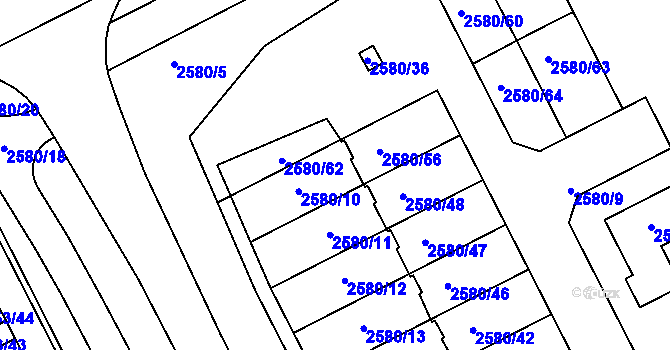 Parcela st. 2580/10 v KÚ Přerov, Katastrální mapa