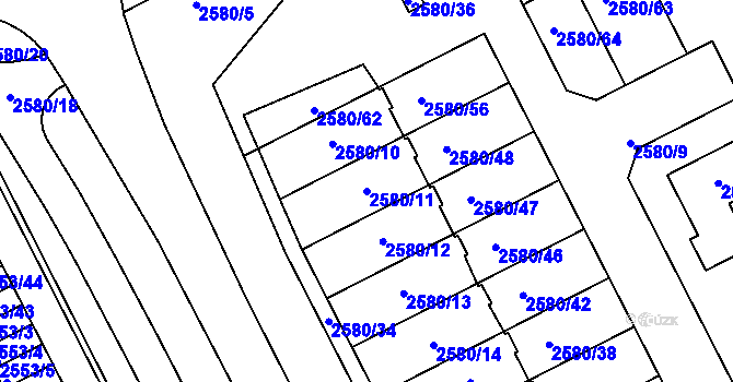 Parcela st. 2580/11 v KÚ Přerov, Katastrální mapa
