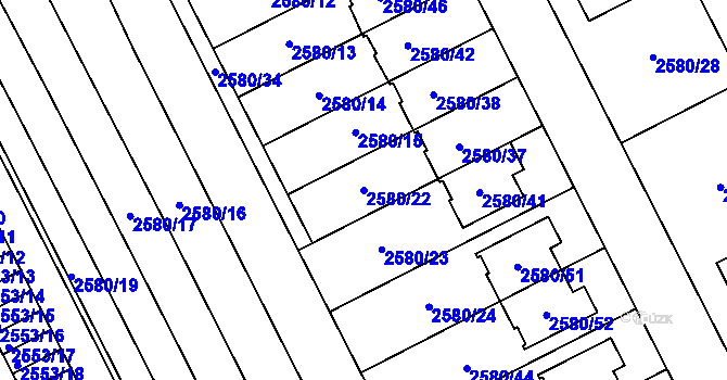 Parcela st. 2580/22 v KÚ Přerov, Katastrální mapa