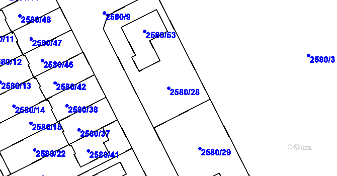 Parcela st. 2580/28 v KÚ Přerov, Katastrální mapa