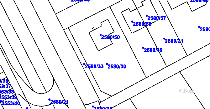 Parcela st. 2580/30 v KÚ Přerov, Katastrální mapa