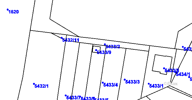 Parcela st. 5433/9 v KÚ Přerov, Katastrální mapa