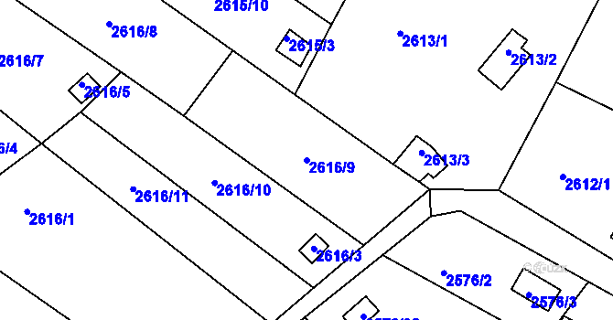 Parcela st. 2616/9 v KÚ Přerov, Katastrální mapa