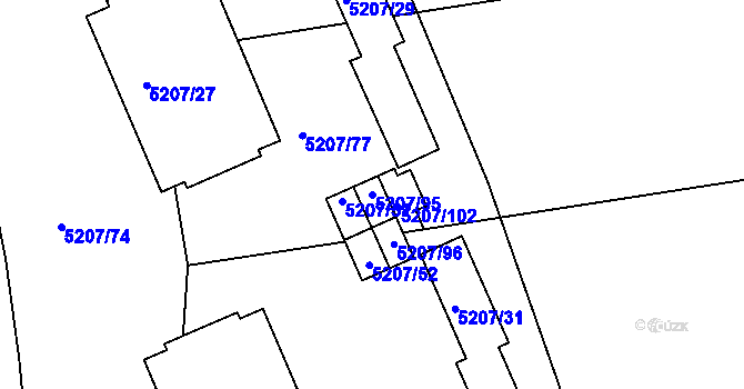Parcela st. 5207/95 v KÚ Přerov, Katastrální mapa